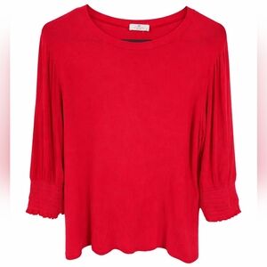 Glamour Farms Red Ribbed 3/4 Sleeve Knit Top L